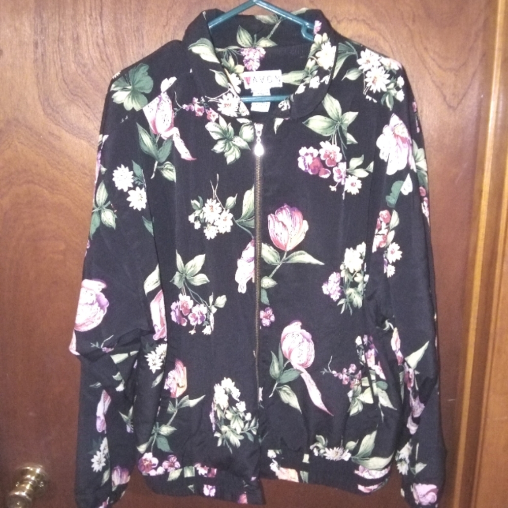 Lavans Women's Floral Black Jacket Zip Up Size XL